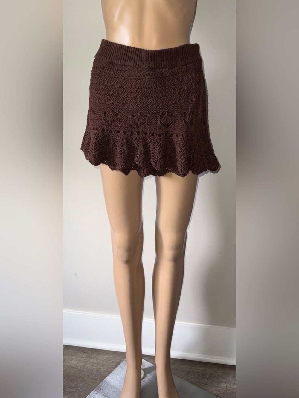 Free People Brown Crochet Mini Skort